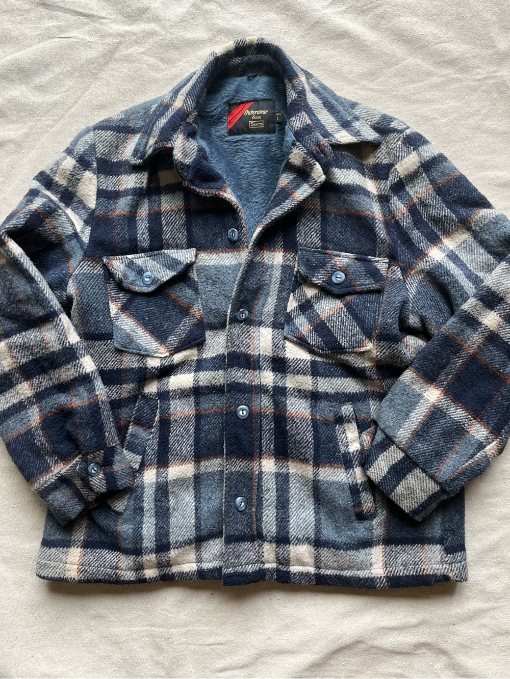 Sears Outerwear Faux-Fur Lined Jacket - Light Blue & Red